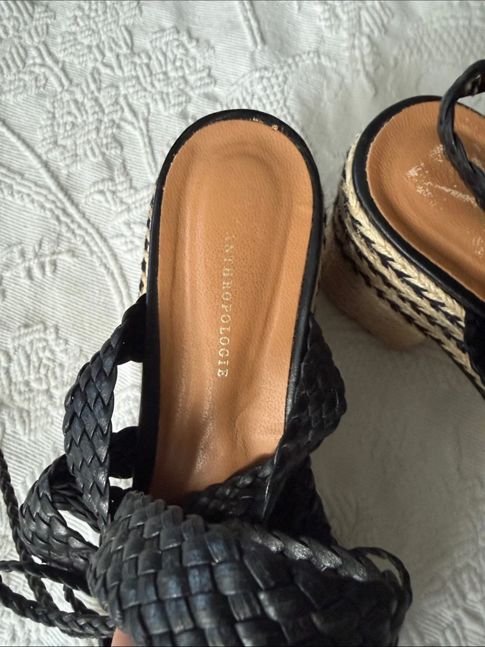 Anthropologie Black Braided Espadrille Platform Wedges